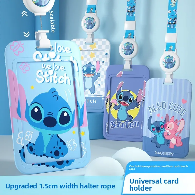 Cordino porta badge retrattile Disney Stitch per studenti, dipendenti, design a cartoni animati, scuolabus, controllo degli accessi per ufficio