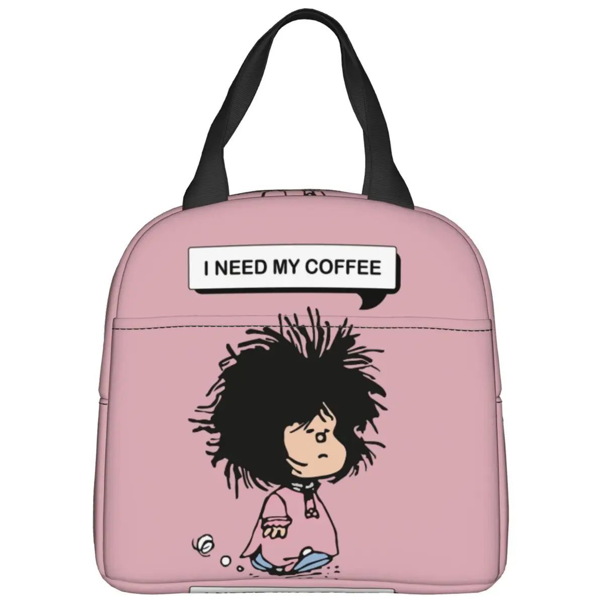 

Mafalda Lunch Bag needs coffee Kawaii Lunch Box For Girls Outdoor Picnic Portable Cooler Bag Waterproof Thermal Tote Handbags