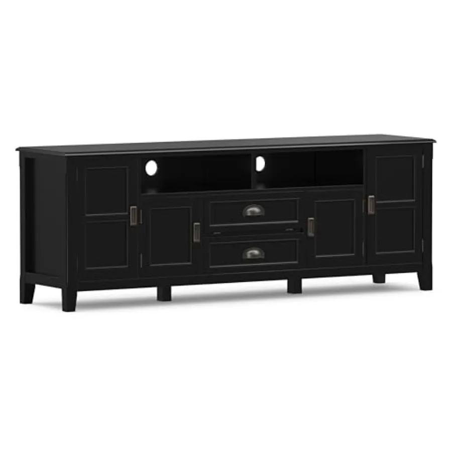 

Burlington TV Stand - 72 inch Wide Solid Wood Media Console in Black, Transitional Entertainment Center for Living Room for TVs