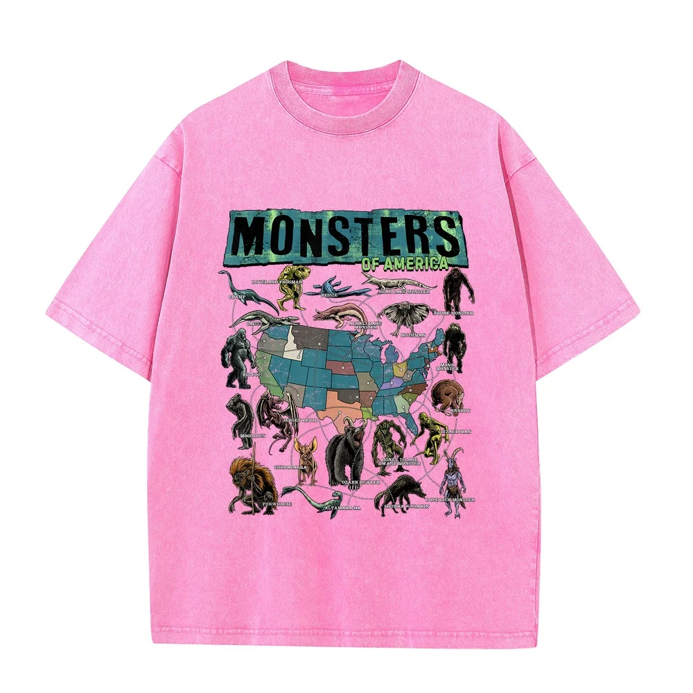 Cryptid Monsters of America Folklore Creature Cryptozoology T-Shirt Tee Shirt T Uomo Firmate 빈티지 Full Size 100 Cotton American