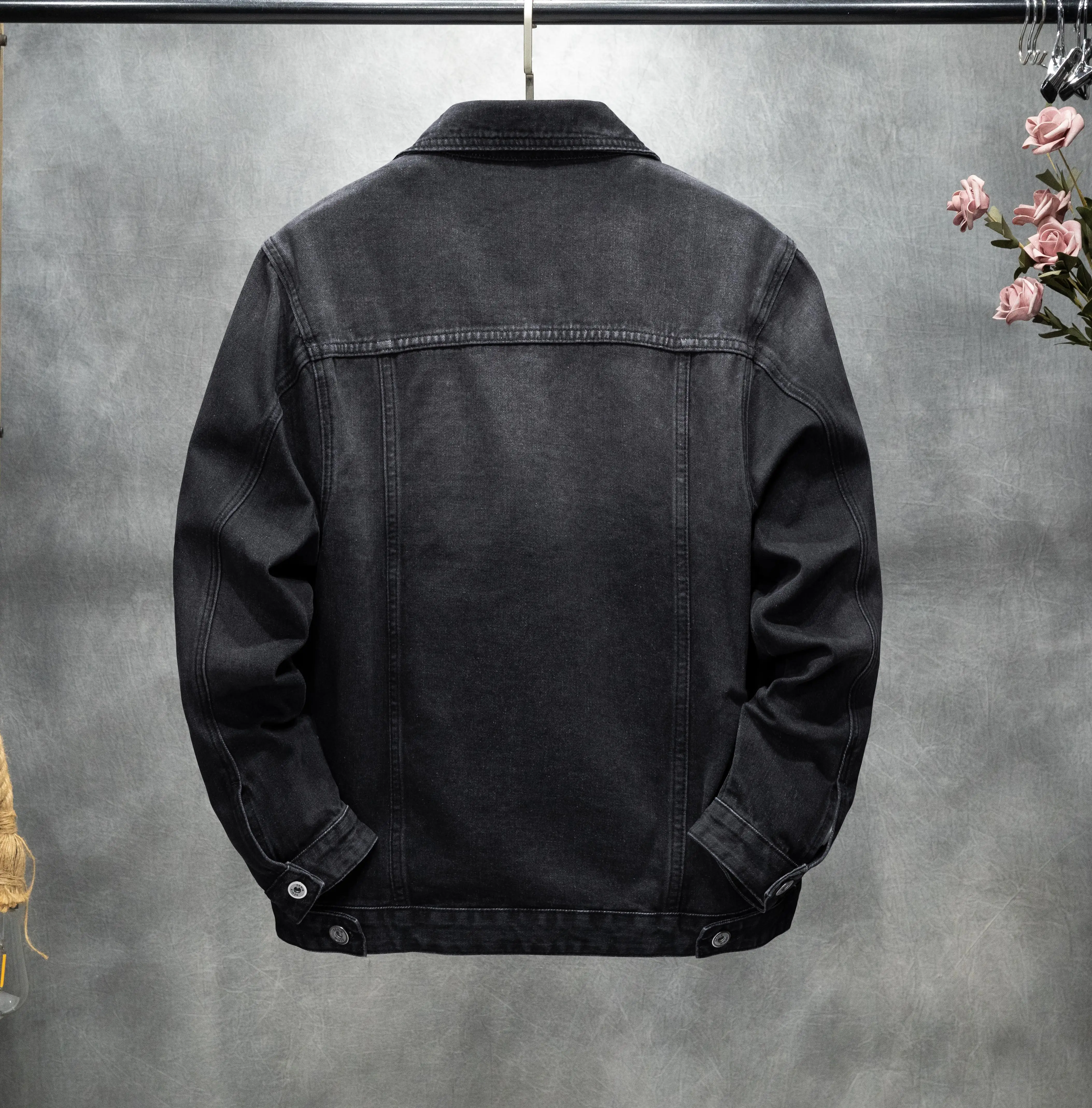 سترة رجالية خريفية كلاسيكية على الطراز الأمريكي متعددة الاستخدامات كبيرة الحجم من قماش الدنيم غير قابلة للتمدد #5