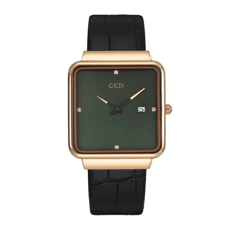 

Женские простые квадратные часы с календарем, модные индивидуальные кварцевые часы с двумя контактами и ремнем