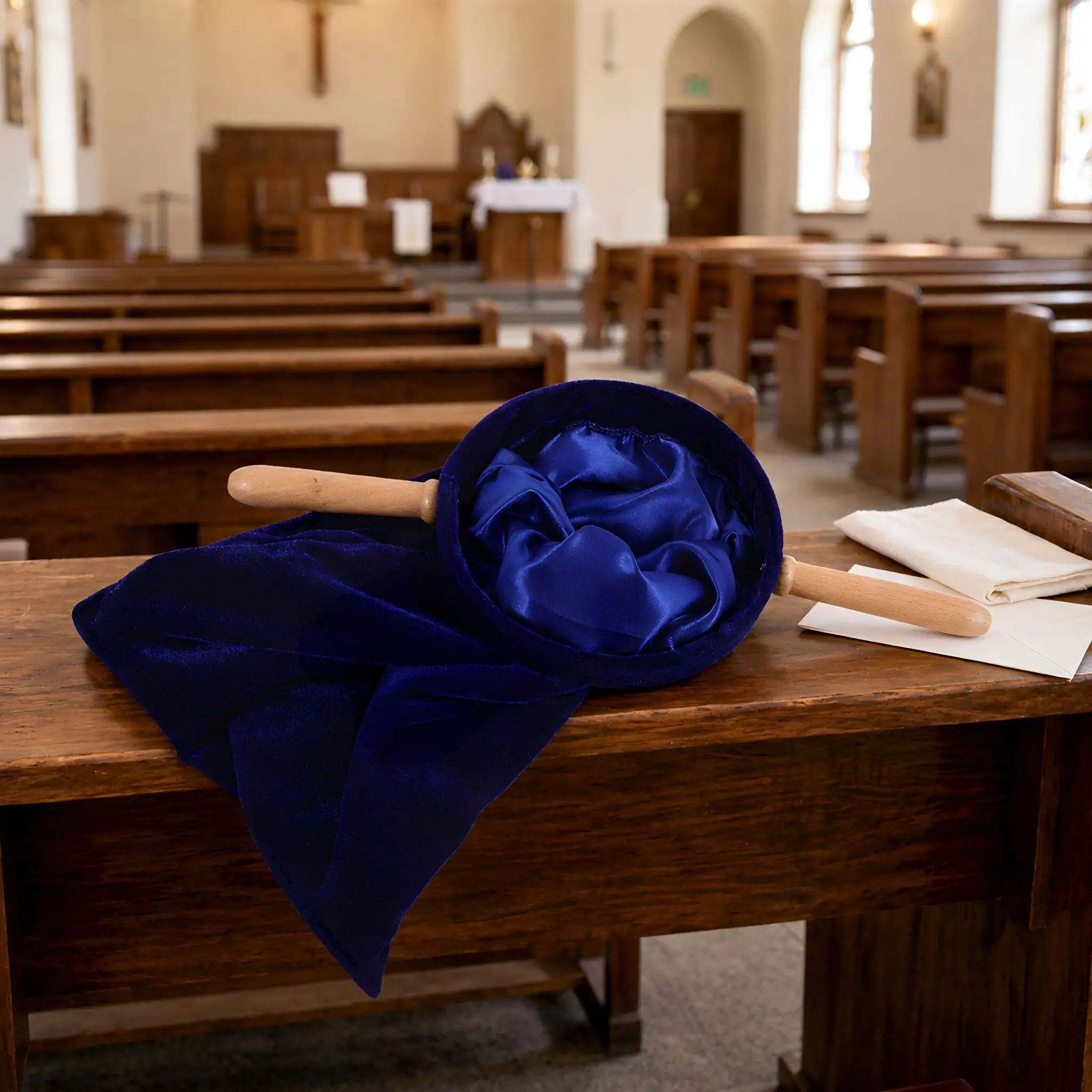 Church Offering Bag Wooden Handle Thick Canvas Secure Donation Basket Church Collection Pouch Christian Offering Bags