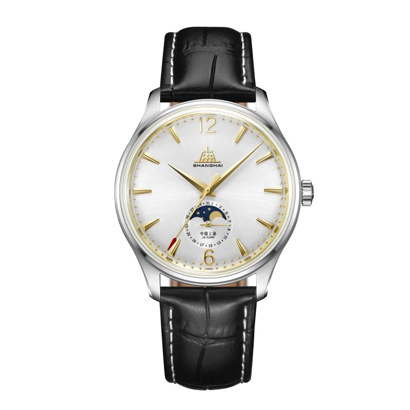 Shanghai Watch Pioneer Series 39mm Moon Phase Watch Automatic Mechanical Watch Sapphire Crystal Stainless Steel Waterproof Watch