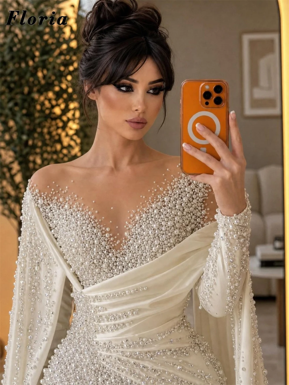 Couture-Abendkleider in Elfenbein mit Perlen und Cape-Ärmeln, maßgeschneidertes Meerjungfrauen-Ballkleid mit Perlenstickerei, Robes De Soiree, Partykleider