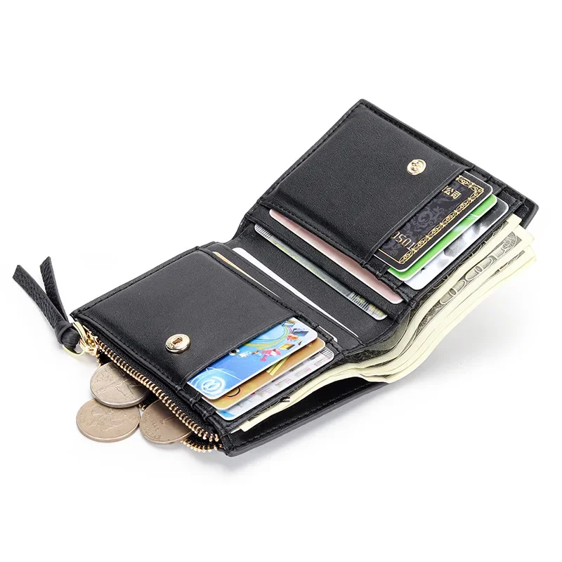 Genuine leather wallet women short zipper purse brand design coin purse id card holder Cowhide ladies wallets panelled money