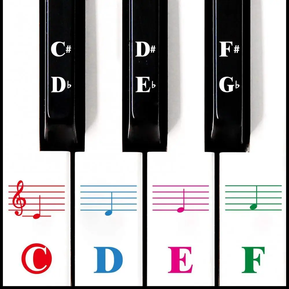 Autocollant adhésif pour clavier de piano électronique, lettres, décalcomanie, décor clair, notes de portée, symboles, 49, 61/88 prédire