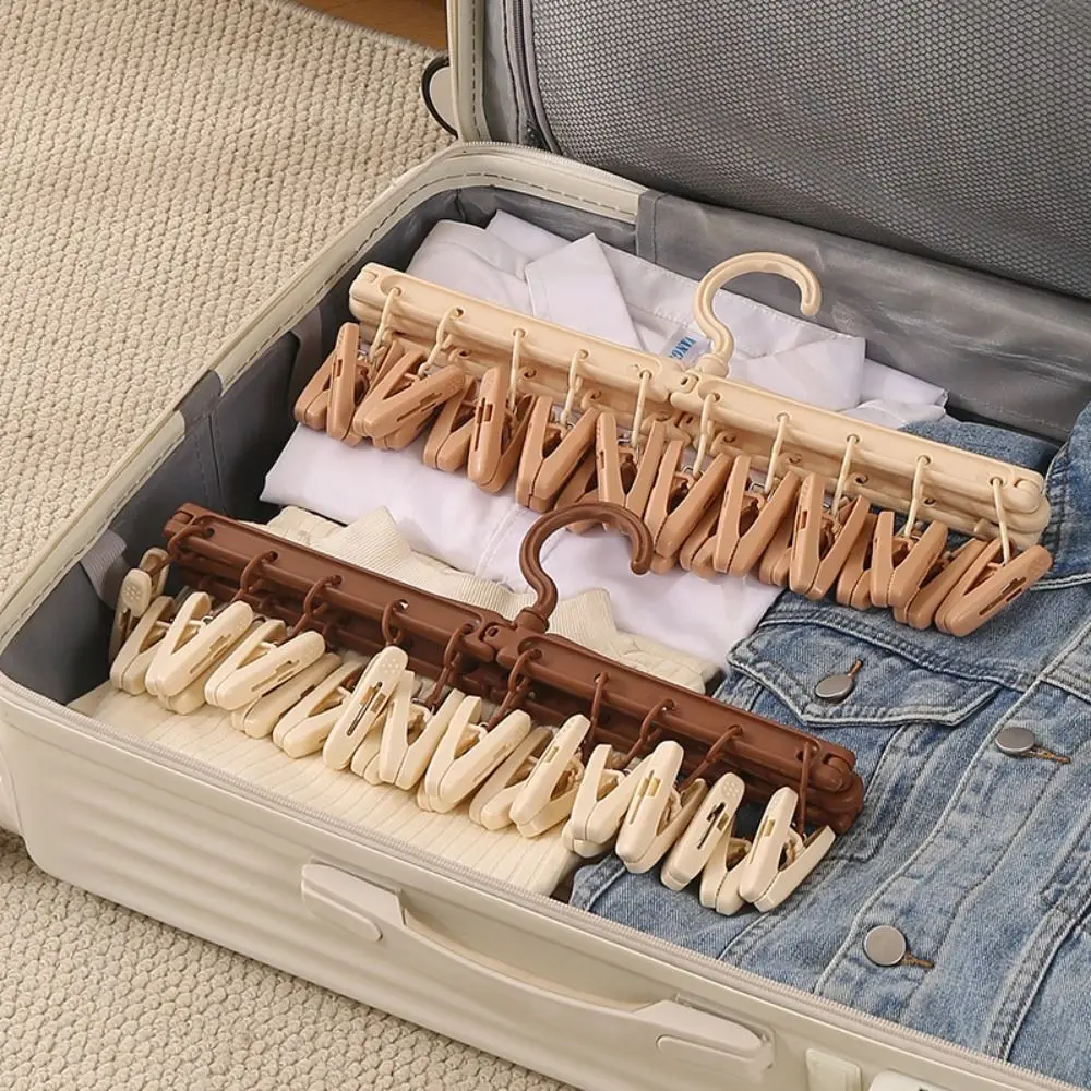 

Rotatable Coat Hanger with Clips Adjustable Windproof Underwear Sock Clips Space Saving Foldable Scarless Clothes Rack