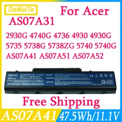 AS07A31 AS07A71 bateria do laptopa Acer Aspire 2930 2930G 4710 4720 4740G 4736 4930 4930G 5735 5738G 5738zg 5740 5740g AS07A41