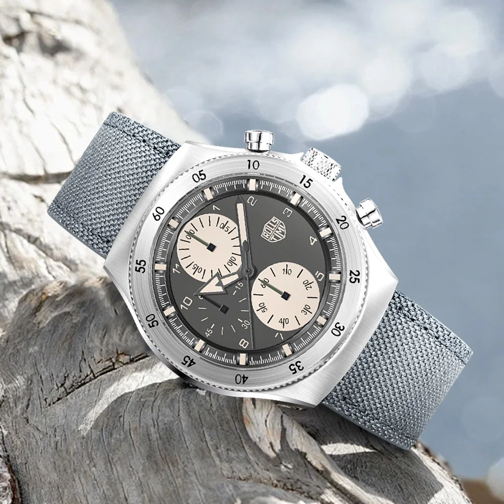 2025new men's watch RollsTimi fashion men's quartz watch gift box two-color nylon sports chronograph luxury sapphire glass watch