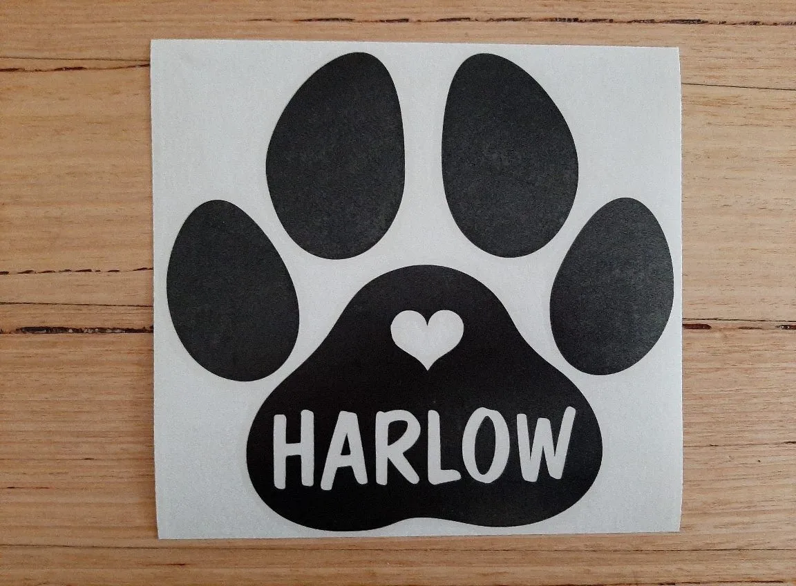 2pcs Personalised Paw Print with Name Decal | CUSTOM PET VINYL STICKER | DOG or CAT