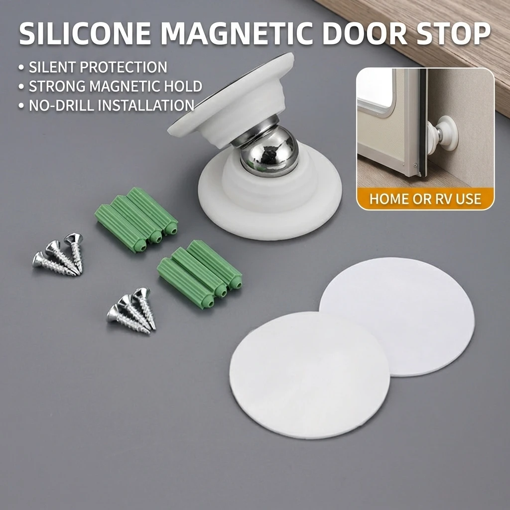Door Stopper Magnetic Silicone for RV Travel Trailers No Drill Door Holder Swivel Head Buffer for Home/Camping Van Doors