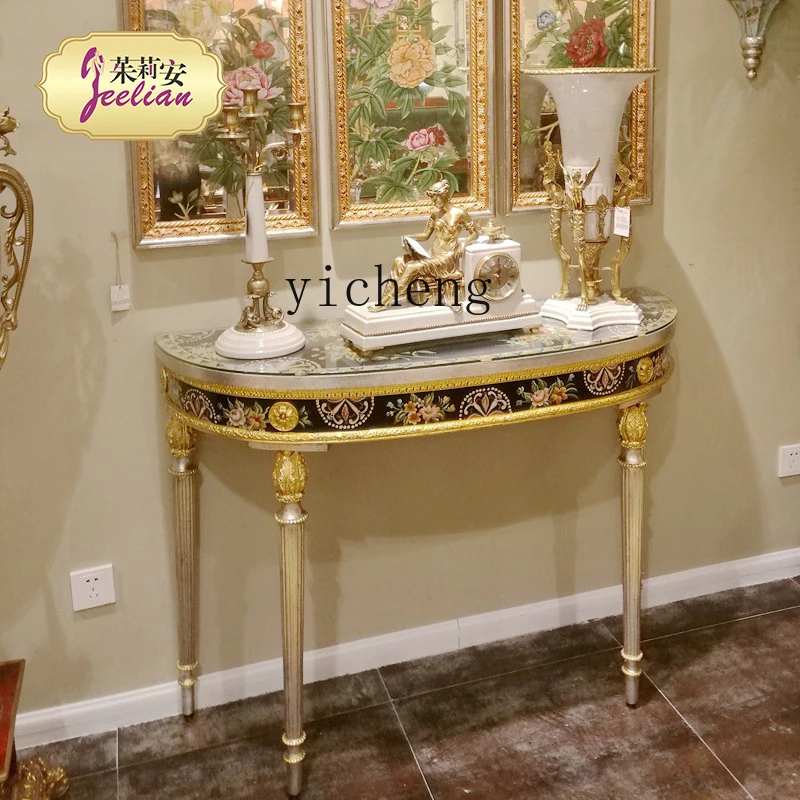 ZK multi-layer solid wood hand-painted navy blue painted semi-circular entrance table foyer decorative entrance table