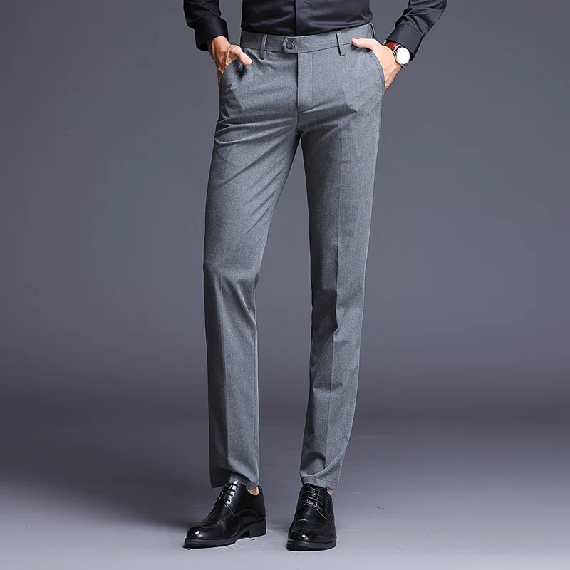 Summer men's casual pants new solid color trend Korean version Simplicity business straight leg pants men's slim fit suit pants