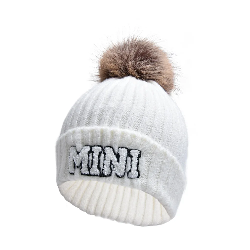 Winter Baby Boy Girl Letter Mini Knitted Hat Children Pompom Caps Mother Baby Hat