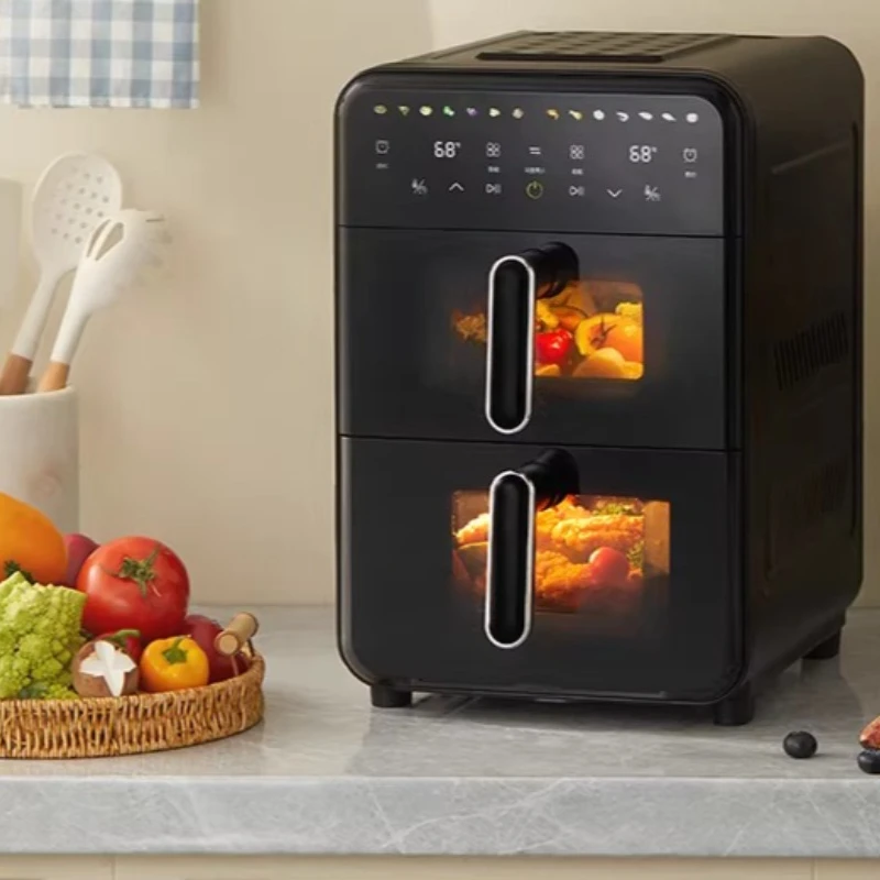 Double Air Fryer 14L Full Metal Cavity Visual Household Double Cavity Fryer Multifunctional Oven