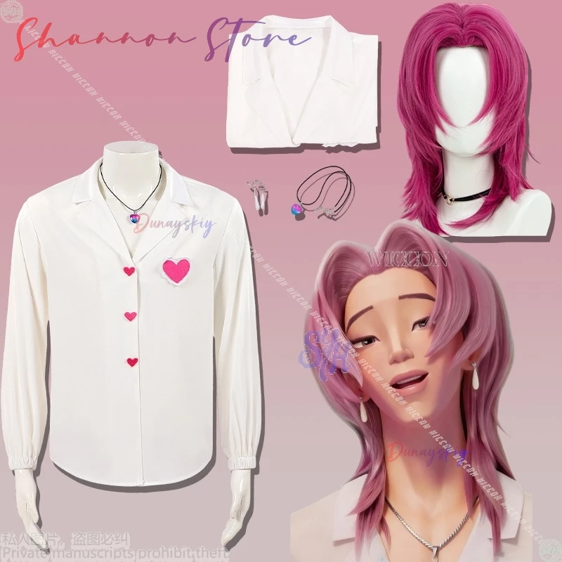 الرومانسية تأثيري Kpop شيطان ساجا بنين أنيمي كوسبرين أيدول فضفاضة تناسب الأبيض بأكمام طويلة الخامس الرقبة قميص القلب قلادة حفلة الهالوين #1
