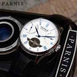 Fashion Parnis 43mm White Dial Automatic Mechanical Men Watches Leather Strap Waterproof Watch For Men reloj hombre 2024 Clock