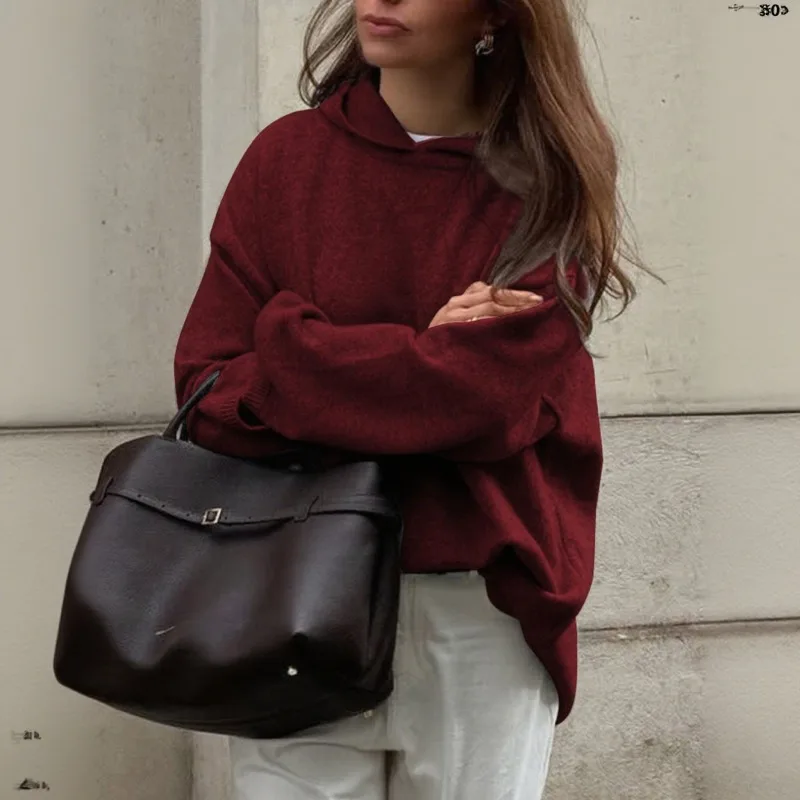 Повседневный простой свитер с капюшоном и длинными рукавами, шерстяная шерстяная женская одежда, осень-зима 2023 г.