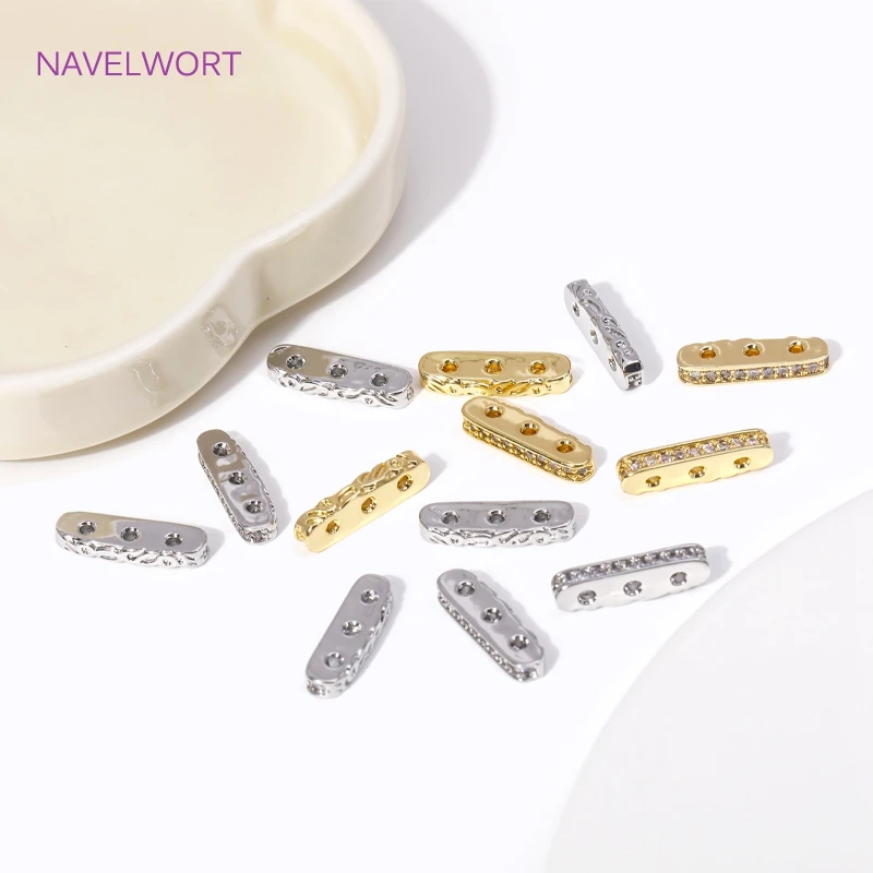 18K Gold Plated Brass Inlaid Zircon 3 Holes Separators for Beads Connector Accessories DIY Beading Jewellery Making Components