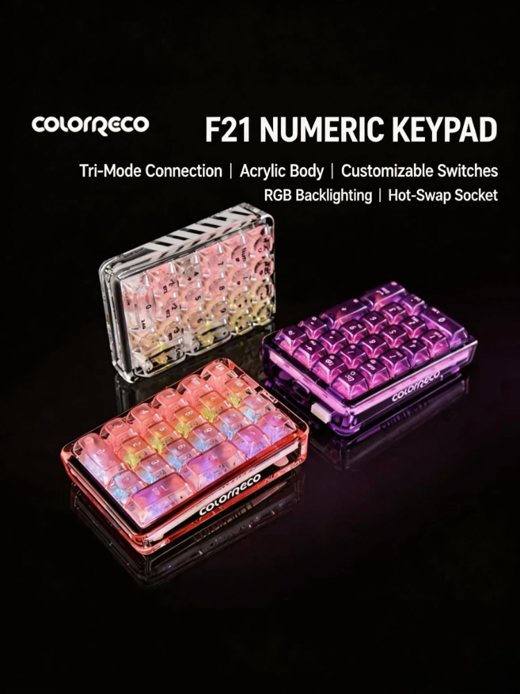 ColorReco F21 Numeric Keyboard Wireless Three-mode Gasket Hot-Swap Custom Transparent Mini Office Gaming Mechanical Keyboard