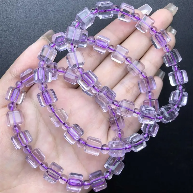 8MM Natural Amethyst Sugar Cube Bracelet Reiki Crystal Energy Bangle Mineral Woman Amulet Jewelry Gift 1PCS