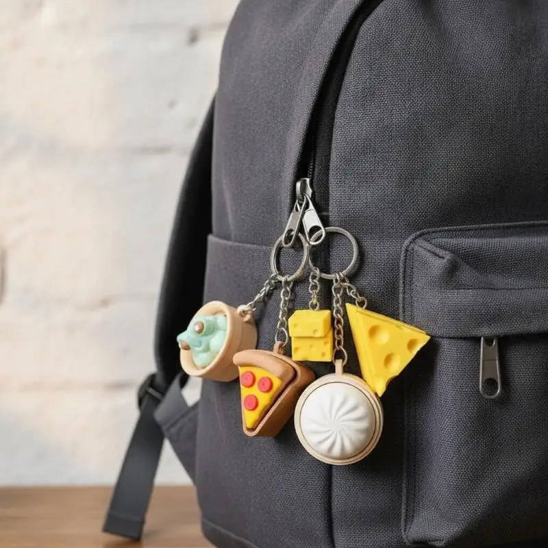 Simulation Bun Keyboard Clicker Keychain Mini Steamed Bun Stress Relief Sensory Fidget Toys For Decompression