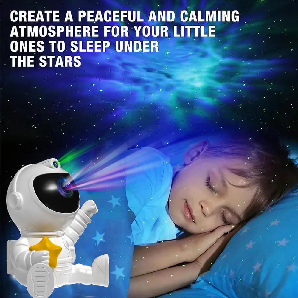 Kids Star Projector Night Light Rechargeable Astronaut Starry Nebula Ceiling LED Lamp 360°Rotation Galaxy Lighting for Children