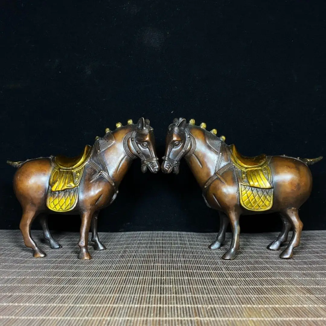 Pair of Gilt Copper Tang Dynasty Style Horses