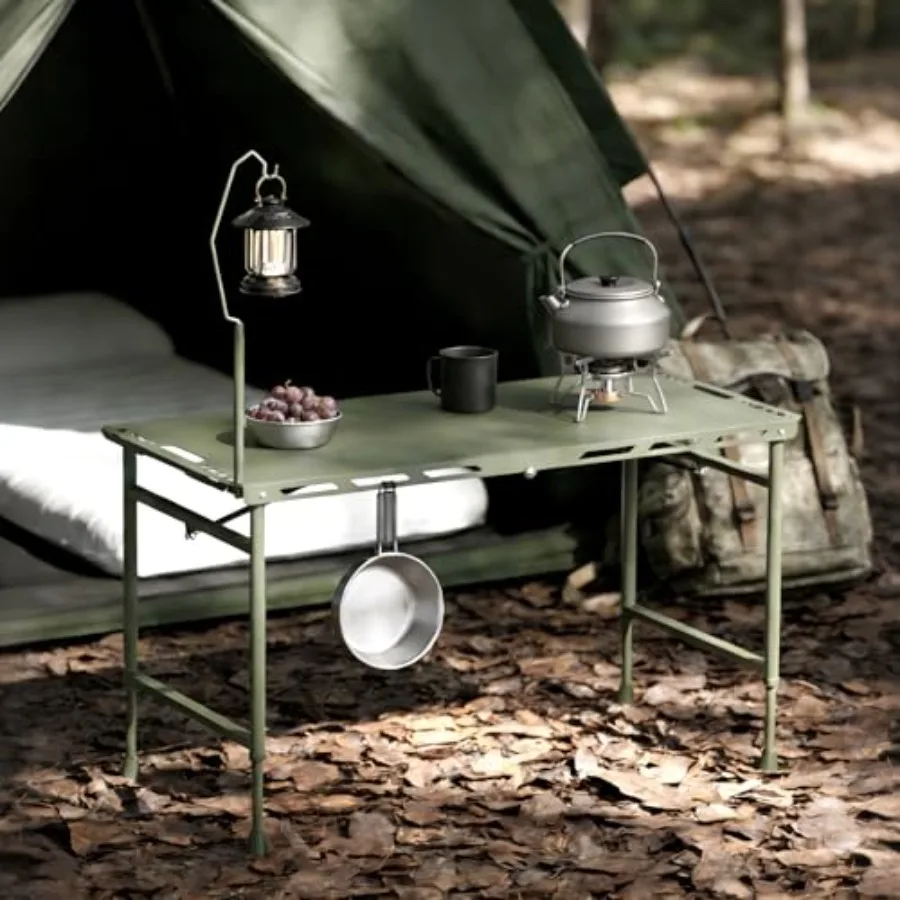

3.4 Feet Folding Camping Table - 12 lb Lightweight Portable Picnic Table with Adjustable Height and Carry Handle - Large Foldin