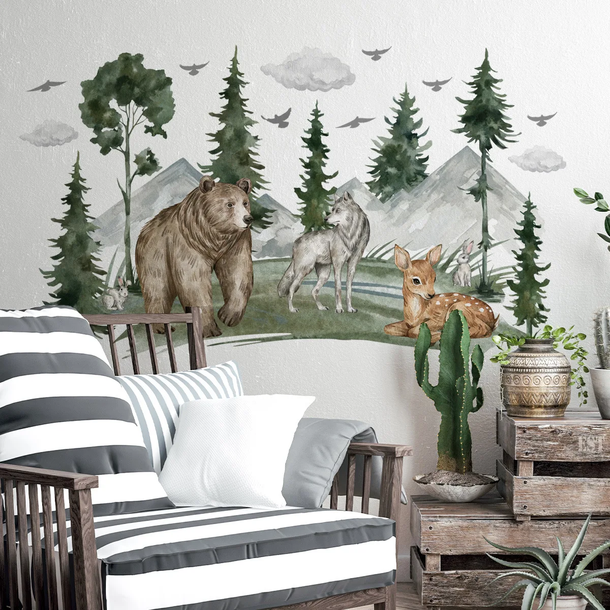 2pcs Creative Cartoon Forest Animal Wall Stickers Living Room Bedroom Background Home Decorative Wall Sticker Wallpaper Ms2369