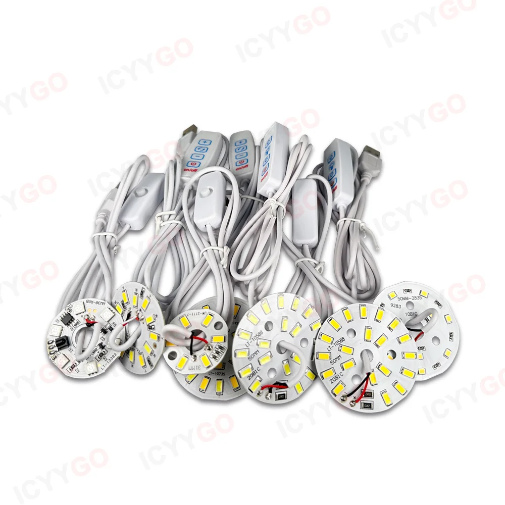 DC5V 3W 5W 10W USB LED Chip RGB Panel Switch, USB Power Cable, PCB Board Light Source Board Accessories
