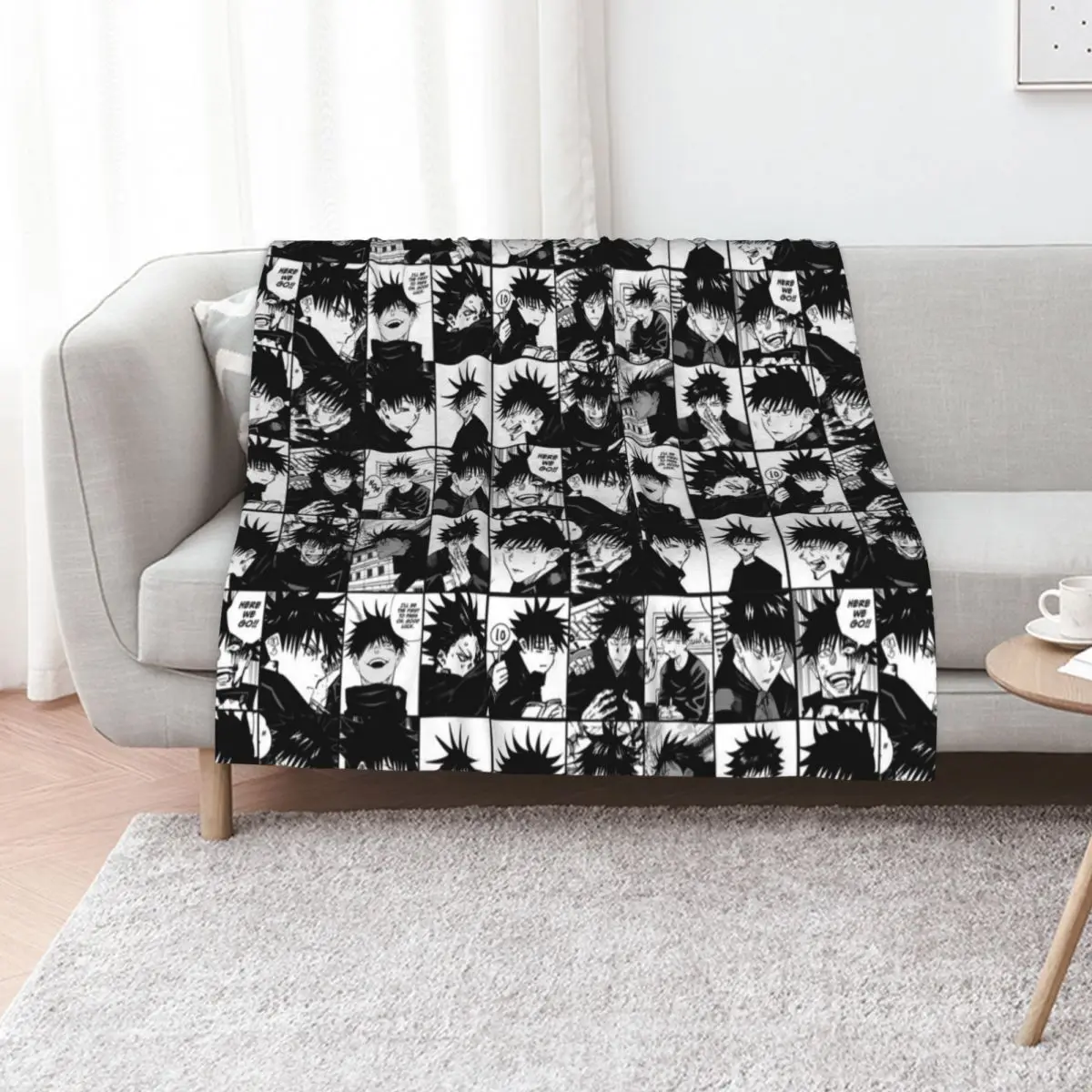 

Fushiguro Megumi manga collage -black and white version Throw Blanket Shaggy Kid'S Large Soft Plush Plaid Blankets