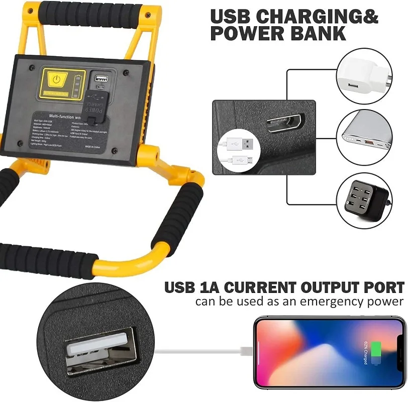 380W Portable LED Work Light Foldable Searchlight Rechargeable Flood Flashlight Power Bank Spotlight Waterproof Camping Job Site