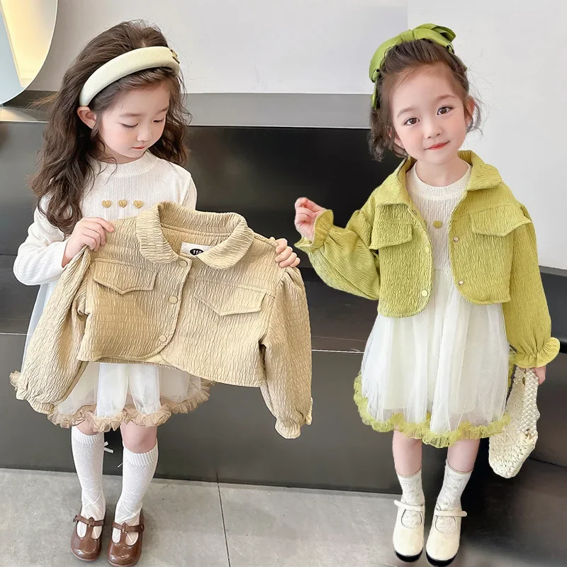 2024 Fashion Girls Baby 2pcs Clothing Set Mesh Tutu Dress+Jackets,Kids Children Spring Autumn Birthday Clothes Elegant Suits