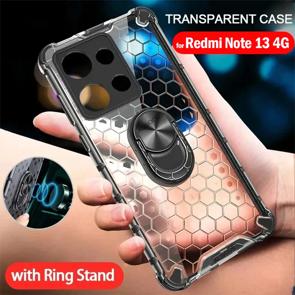 Shockproof Funda for Redmi Note 13 4G Case Transparent Ring Stand Protection Cover for Xiaomi Redmi Note 13 4G Capa