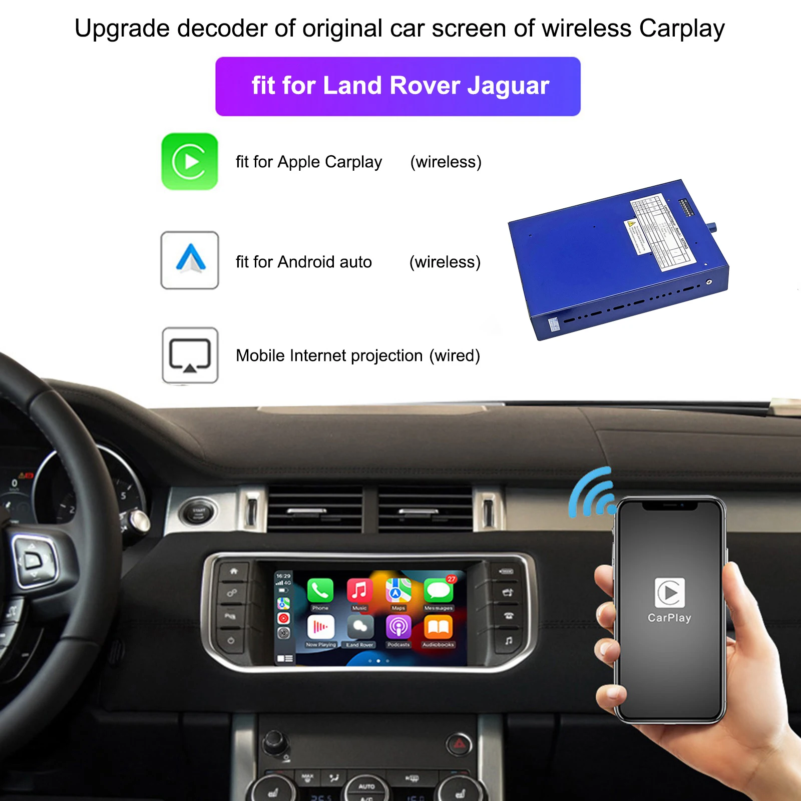 8 Inch Screen Upgrade Decoder Box Interface Retrofit Kit Wireless Carplay Android Auto for JAGUAR for Land Rover Bosch