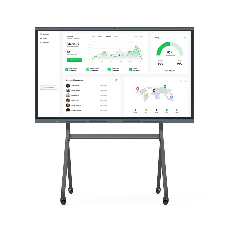 65 75 86 100 Inch 4K Interactive Flat Panel Smart Boards All In One Pc Dual System Interact Whiteboard For Education/Conference