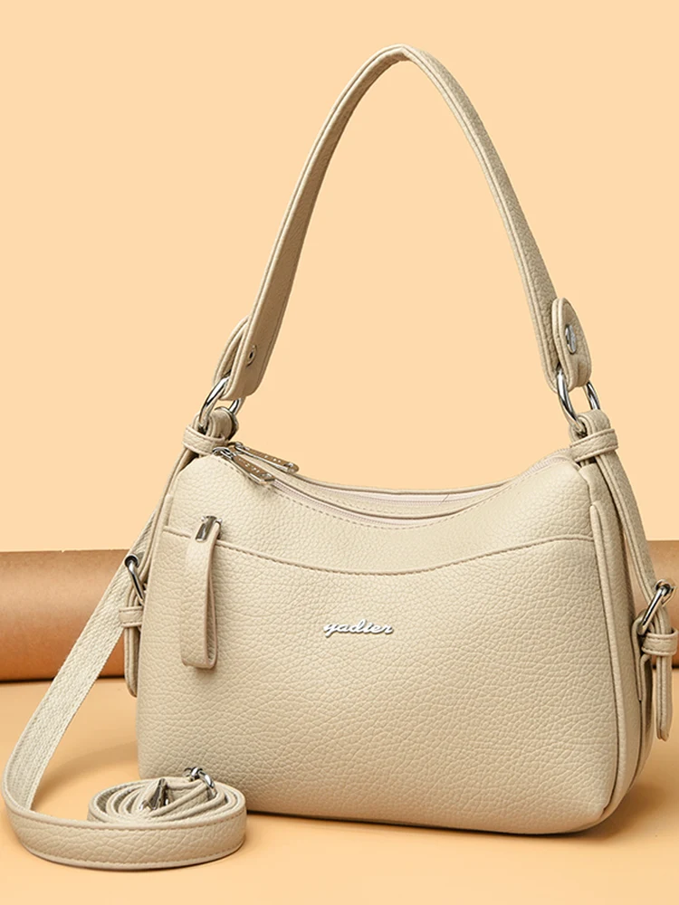 

Fashionable Soft Leather Diagonal Bag Large Capacity Single Shoulder Mom Bag Casual Underarm Bag for Middle-Aged Women