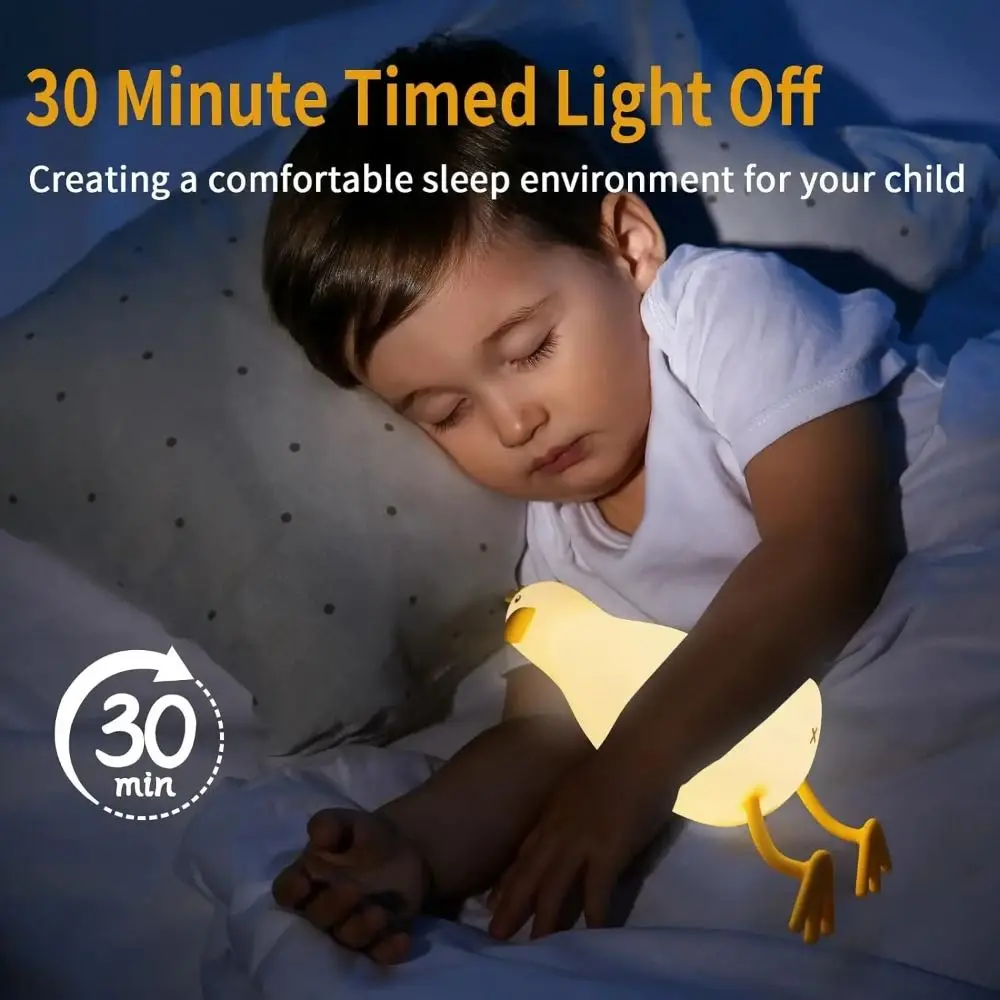 Rechargeable Lying Flat Duck Night Light Eye Protection Tap Control Sleep Atmosphere Light Silicone Soft Light