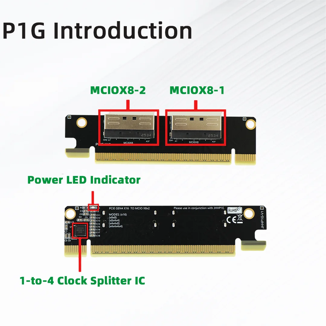 ADT-Link PCIe 4.0 X16 Splitter Card Dual MCIO X8 Adapter Card PCIe to Dual MCIO X8 Clock Splitter Server Expansion Card P1G