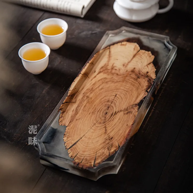 Nordic Epoxy Resin Dry Brew Tray Cliff Cypress Ebony Wood Heat Insulated Teapot Pad For Household Tea Use