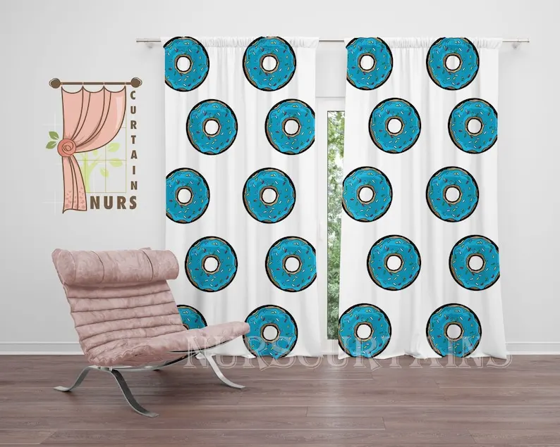 Donut Nursery Curtain, Blue Glazed Donuts, Kids Room Decor