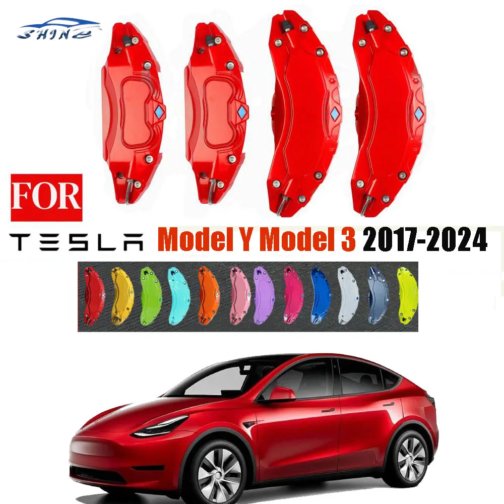 4pcs Front and Rear Brake Caliper Covers for Tesla Model Y Model 3 Accessories, 2020-2024 19 20 Inch Wheel Hub