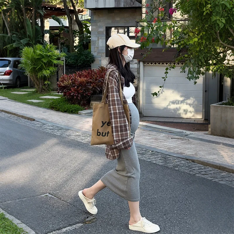 

Женская летняя тонкая повседневная длинная юбка 2026 года, большая серая прямая юбка-труба без поддержки живота, для беременных женщин