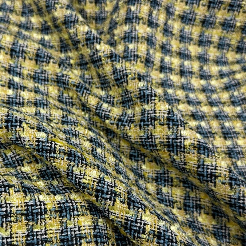 

Sweet Yellow Blue Plaid Designer Tweed Fabric Handmade Sewing DIY Textured Spring Autumn Skirts Suits Decoration Crafts Material