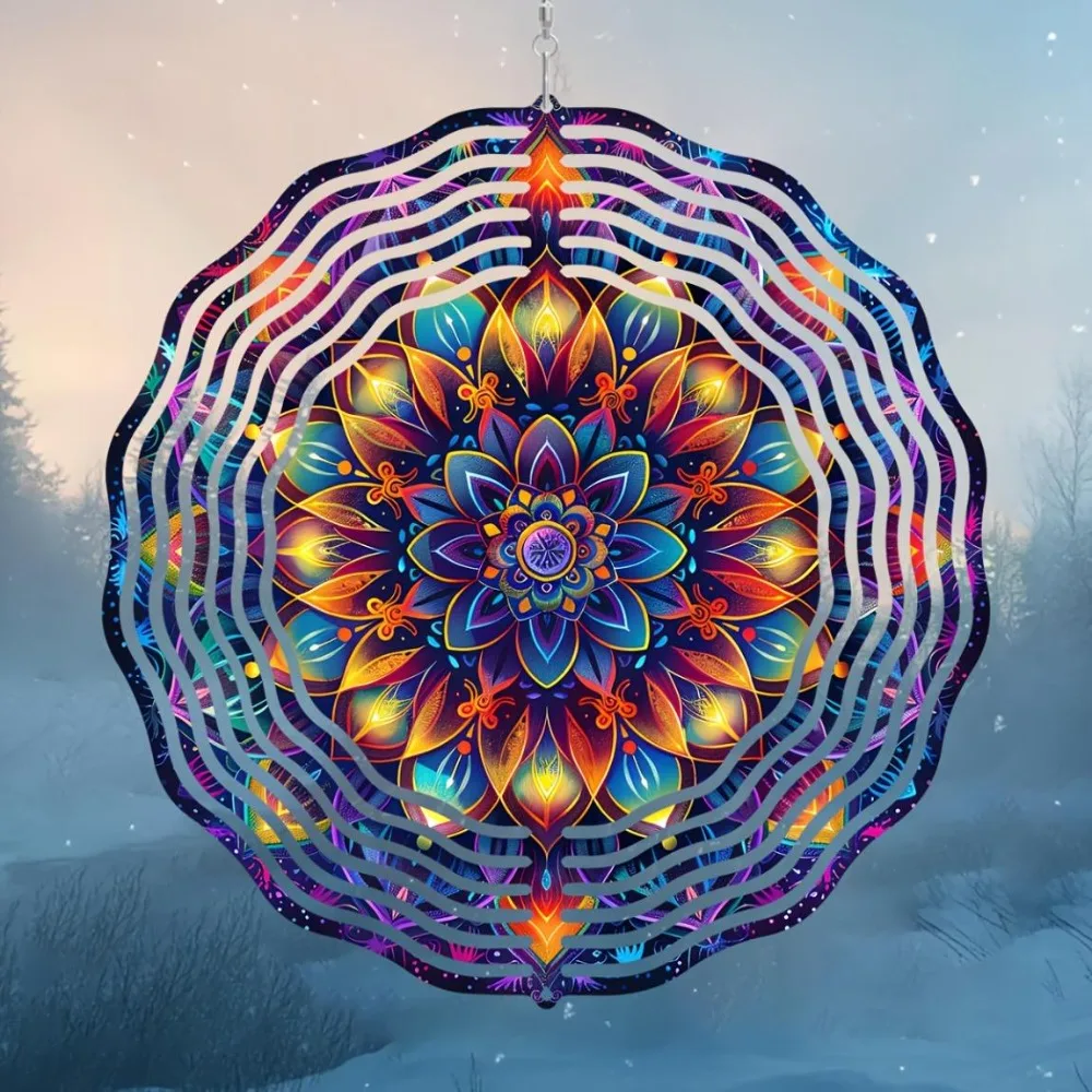 Mandala Metall-Windspiel 10 Zoll 360° °   Rotierende Laserschnitt Bunte Innen- und Außen-Gartenkunst Geschenk