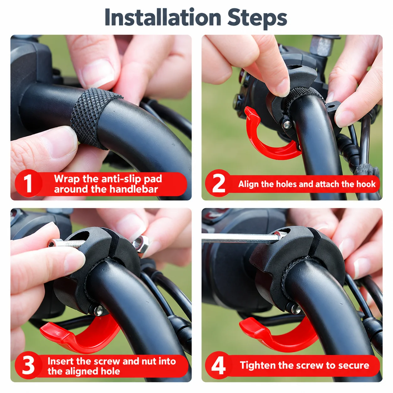 Red Electric Scooter Front Hook ABS Bag Holder No Drill Hanger Universal E-Bike Bicycle Motorcycle Accessories
