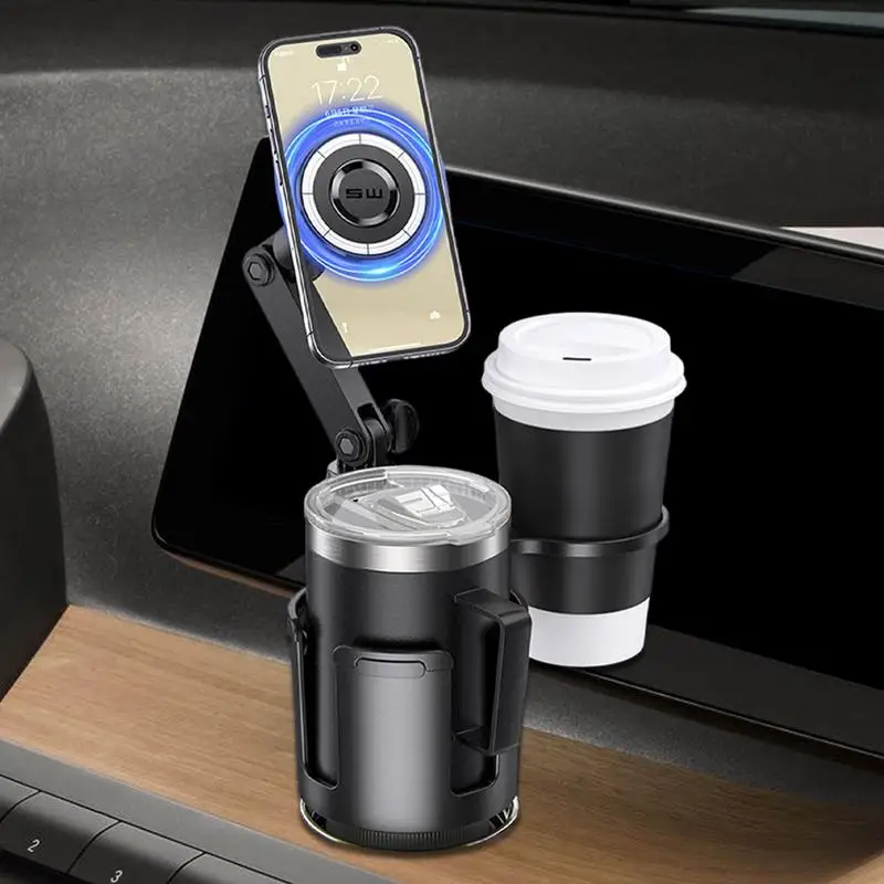 Car Cup Holder Phone Mount Mobile Phone Navigation Holder With 4 Elastic Silicone Sheets Dual Cup Holders Auto Cup Holder 360