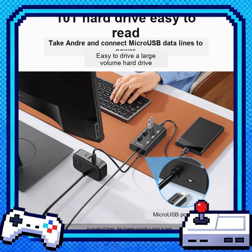 UGREEN CR130 30372 USB 2.0 Hub 7 Port Powered Splitter 0.5m for Laptop Desktop Printer Flash Drive
